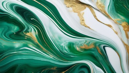 abstract background ink fluid marble effect green white color with gold texture
