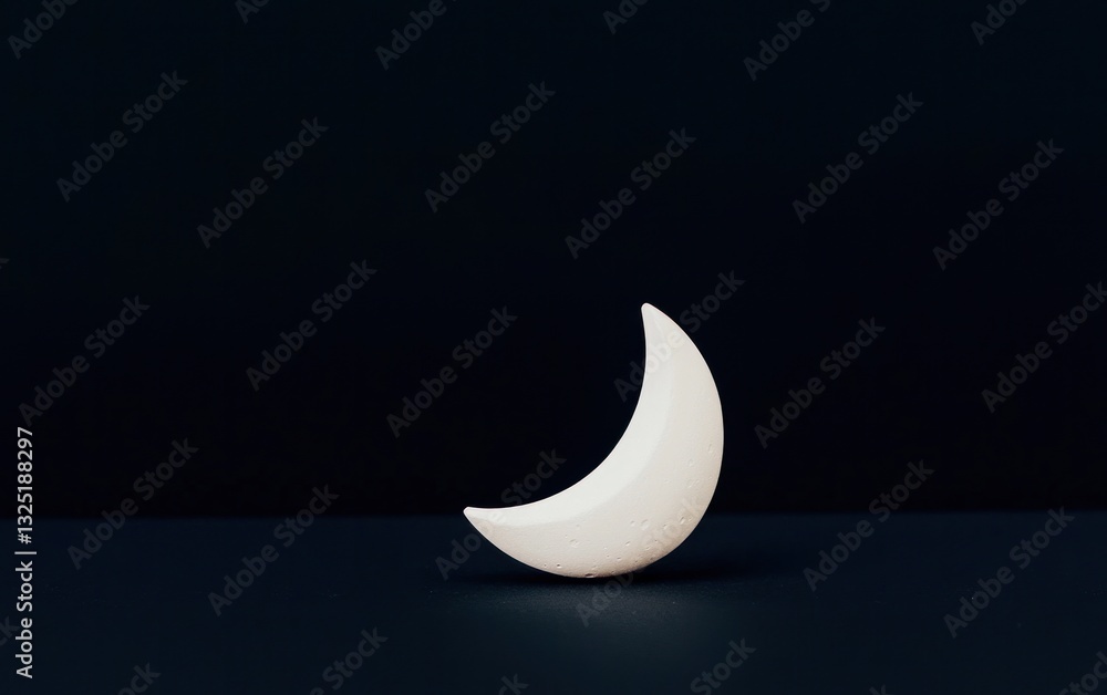 Poster close-up view of a crescent moon-shaped object against a dark background. the object is off-white an