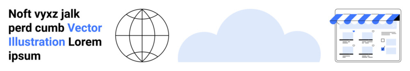 Globe, cloud, and online store icons representing global e-commerce. Ideal for online business, cloud services, global networking, digital marketplace, web development, data storage IT solutions