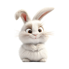 Fluffy 3D Cartoon Bunny with Droopy Ears and Big Nose Isolated on Transparent Background