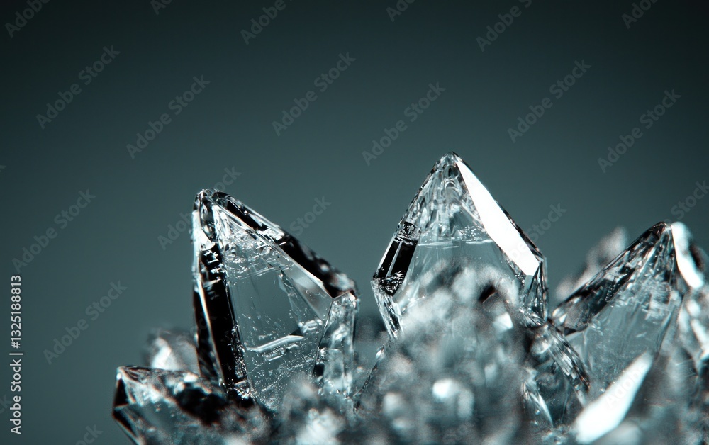 Poster close-up of crystalline structures with sharp, geometric shapes. the crystals are predominantly clea
