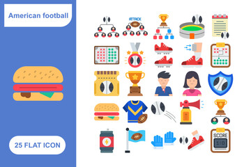 American Football Flat Icon Set, Collection of 25 American Football Flat Icon Set – 25 Sports, Team, and Game Icons