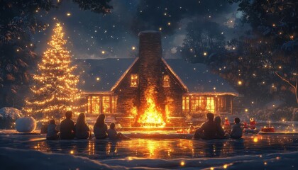 A family gathering around the fireplace for a cozy evening of stories, Family Time, Warm and relaxing