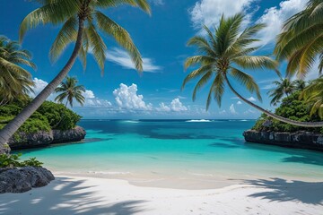 Fototapeta premium Pristine Tropical Paradise with Blue Ocean and White Sandy Beaches