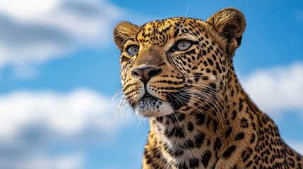 Obraz premium Leopard looking at the camera with a blue sky background