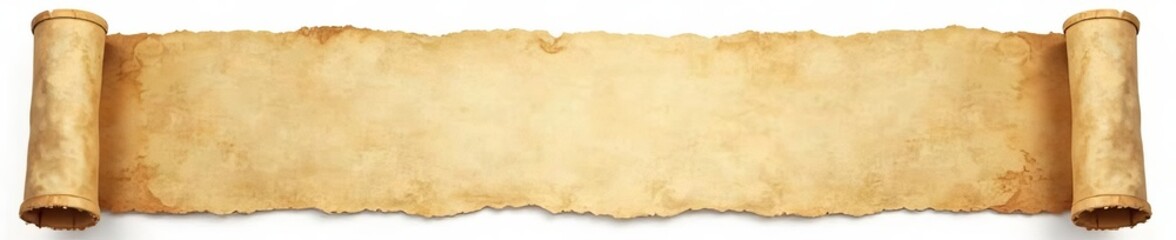 Antique blank parchment scroll on white background with copy space, retro, manuscript