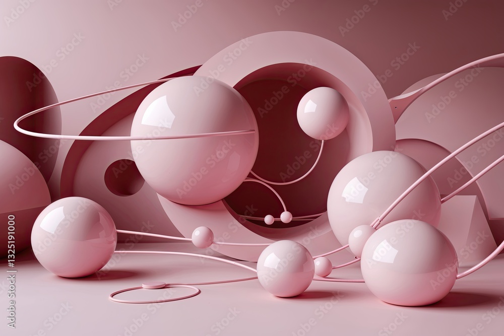 Poster elegant pink geometric design with interconnected spheres and arcs for enhanced interaction and conn