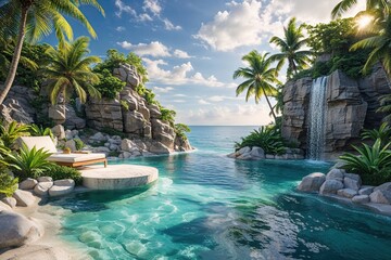 Tranquil Tropical Coast Water Feature for Peaceful Summer Getaways