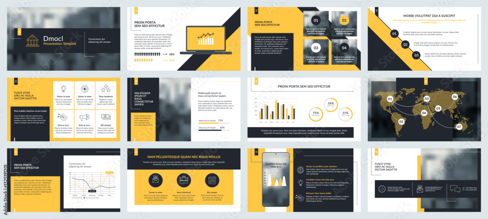 Poster business presentation slides template of powerpoint with charts, data analysis and infographic eleme