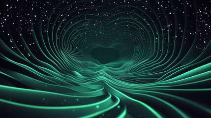 Fluid green sonic wave pattern against dark void , visualizer, design. Sonic Glow. Illustration