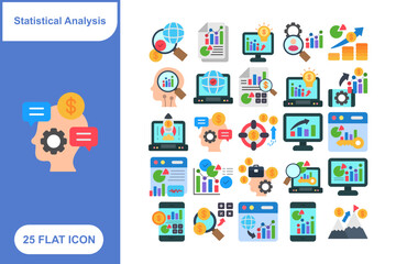 Statistical Analysis Flat Icon Set, Collection of 25 Statistical Analysis Flat Icon Set – 25 Data, Chart, and Report Icons
