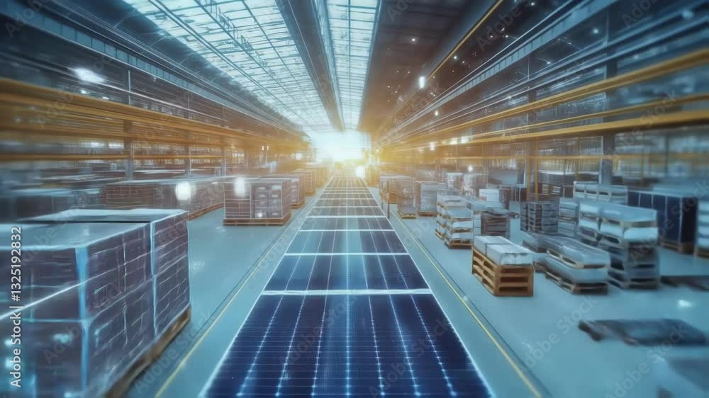Aufkleber solar panels powering an advanced manufacturing facility, emphasizing innovative practices and netwo