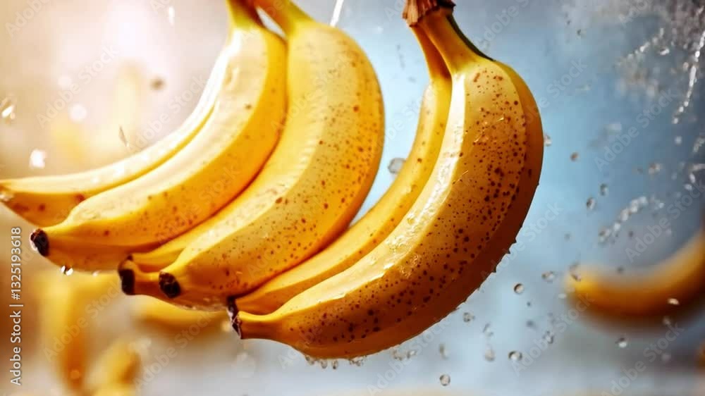 Aufkleber four ripe bananas are captured mid-air, splashing into water, creating an exciting explosion of drop