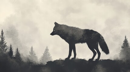 A solitary wolf stands gracefully on the rocky forest ground