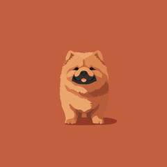 Happy chow chow dog illustration with a warm orange background