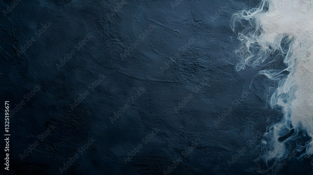Poster abstract dark blue textured background with white flowing elements and minimalist design