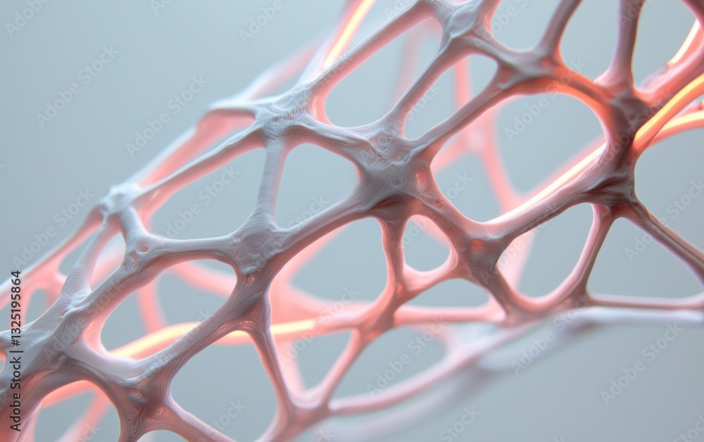 Poster abstract image of a white lattice structure with glowing orange lines. the texture is organic and th