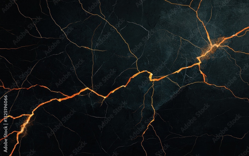 Poster abstract image of glowing orange cracks on a dark background, resembling a celestial or geological f
