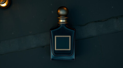 an elegant perfume bottle with a blank label, set on a serene night nature scene. created by generative ai