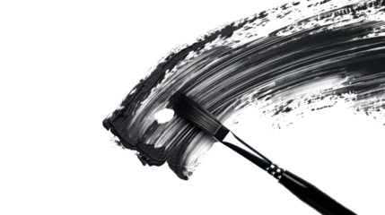Brush painting black mascara stroke on transparent background