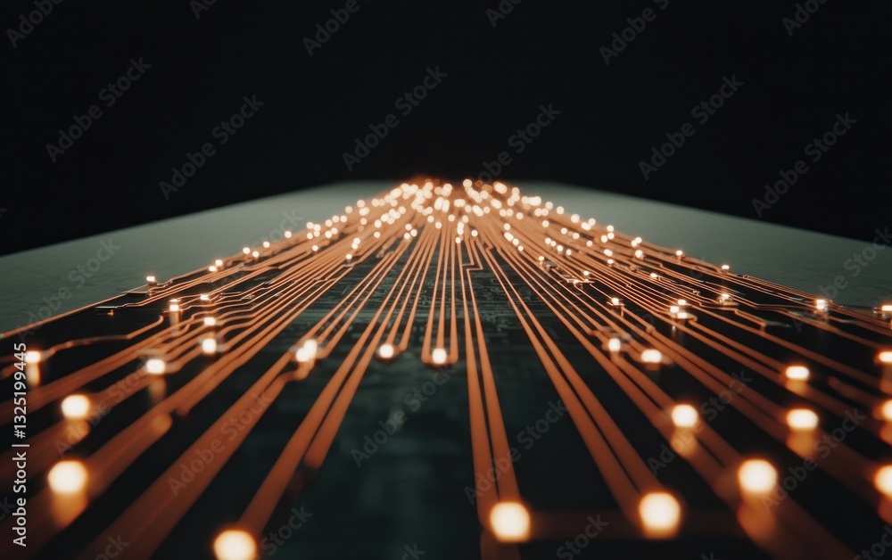 Poster abstract image of illuminated copper wires on a dark background, creating a sense of depth and techn