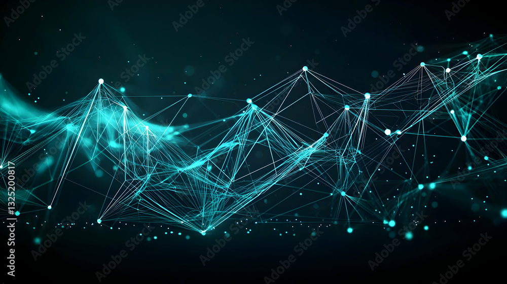 Aufkleber abstract digital network illustration with glowing cyan lines and points on dark background