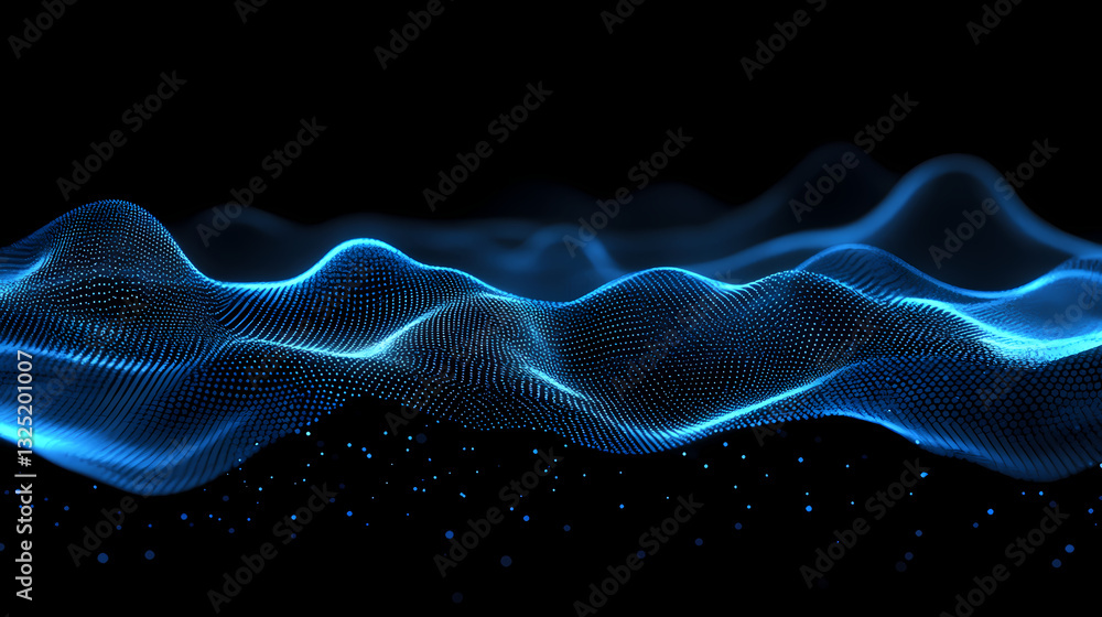 Wall mural abstract floating particles in soft blue light with dark background. floating lights. illustration