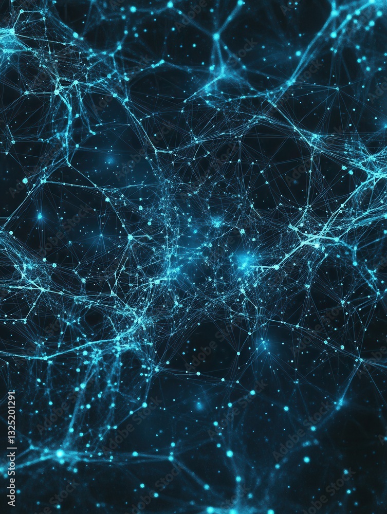 Aufkleber Explore neural network patterns in deep blue and cyan with a futuristic tech design fading to black for text placement