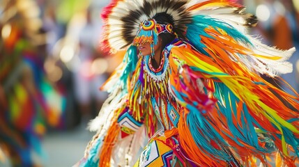 Powerful Native American Fancy Dancer Showcasing Tribal Heritage in Colorful Headdress and Regalia