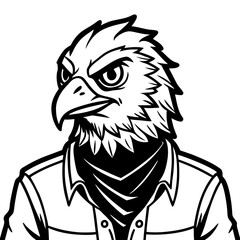 a stern-faced eagle head with human clothes 