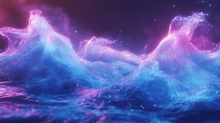 Abstract Cosmic Nebula with Purple and Blue Waves / 紫と青の波が美しい抽象的な宇宙星雲