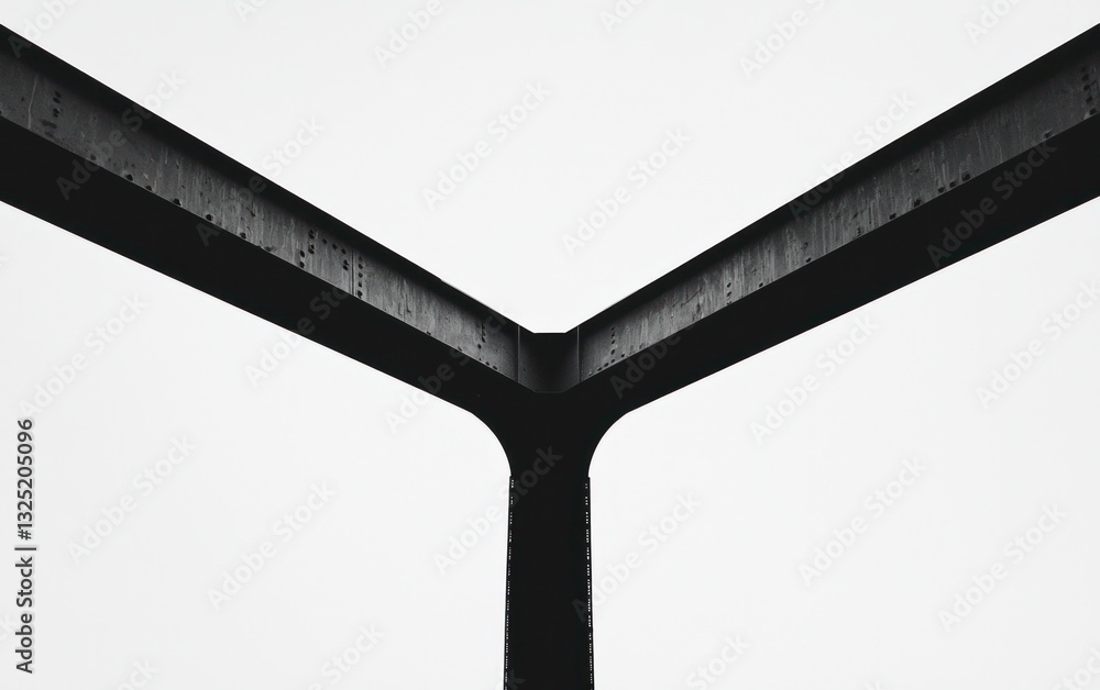 Poster low angle view of a y-shaped concrete structure against a bright, white background. the image is in 