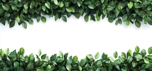 Fototapeta premium Lush Green Leaves on a White Background Creating a Natural Frame for Digital or Print Design Projects in Interior or Graphic Applications