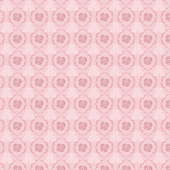 Pink rose medallion pattern on pale background. Seamless feminine floral design perfect for romantic fabrics, wallpapers, wedding stationery, and decor projects.