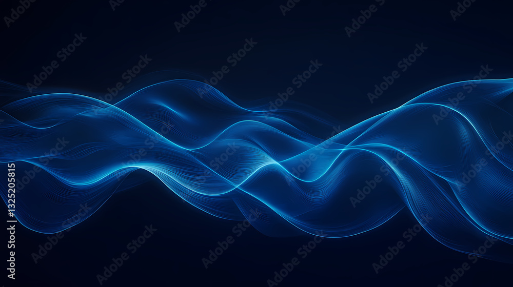Wall mural flowing blue abstract waves against a dark background, creating a serene and dynamic atmosphere. ser
