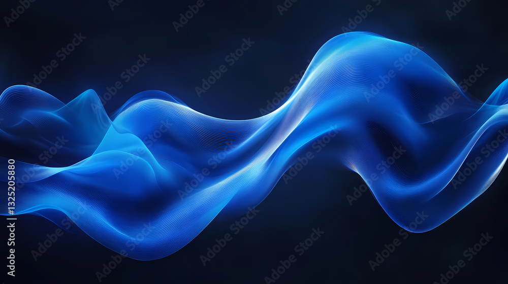 Wall mural flowing blue abstract waves against a dark background, creating a serene and dynamic atmosphere. ser