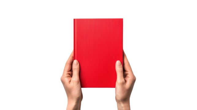 Woman holding red book with transparent background