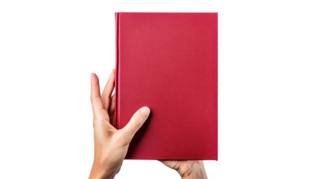 Two hands holding a red book with transparent background - Powered by Adobe