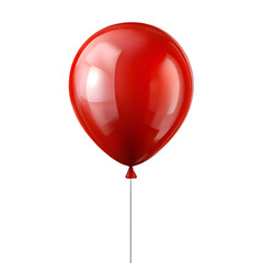 A glossy red helium balloon floating with a thin white string, isolated on a transparent background. Perfect for birthday parties, celebrations, and festive decorations.