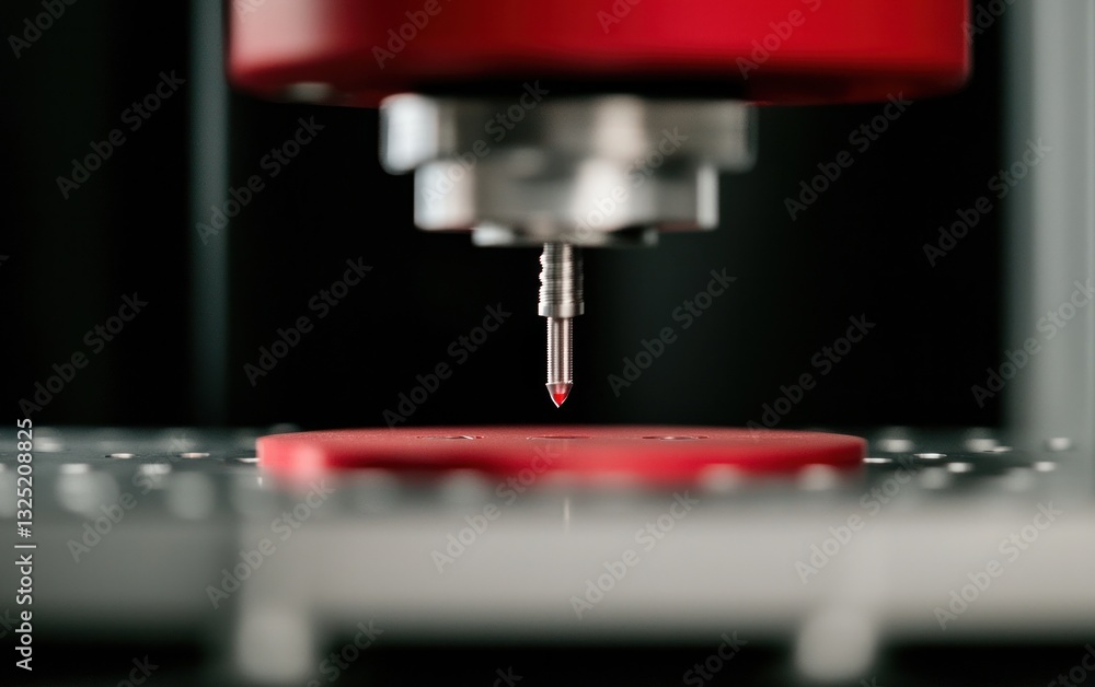 Poster close-up of a precision instrument with a thin, pointed tip descending towards a small, red circular