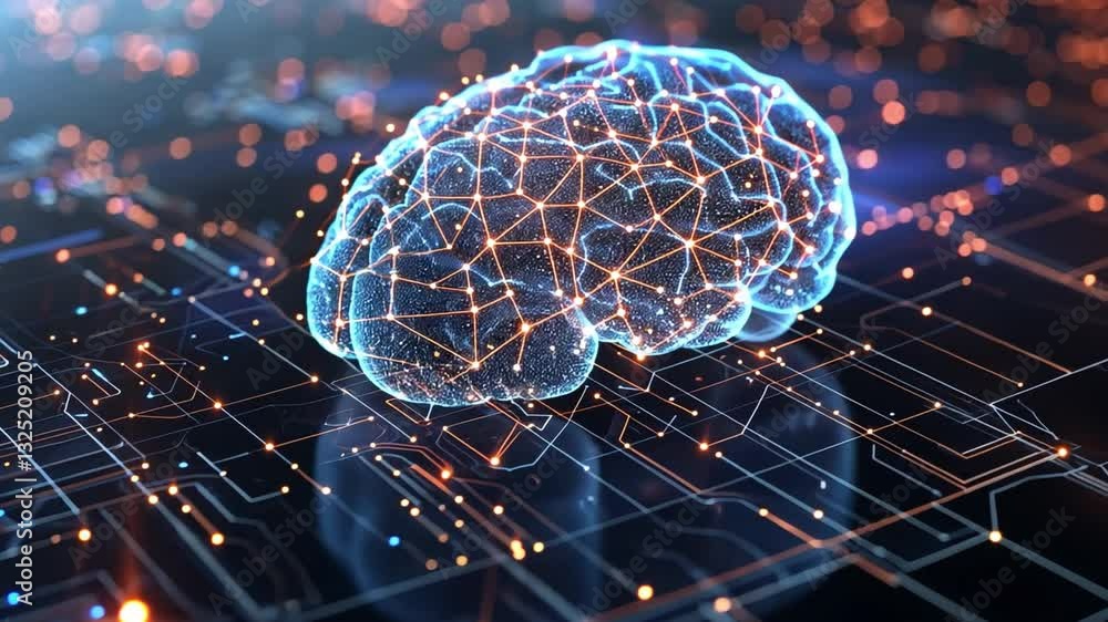 Poster digital representation of brain with glowing neural connections symbolizes artificial intelligence a