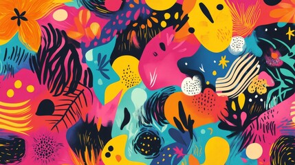Obraz premium Vibrant Abstract Tropical Floral Pattern Colorful Artistic Background