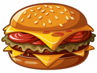 vector of  Triple grilled beef patty with melting cheese isolated on white background, Selective focus meat patty with cheddar cheese.