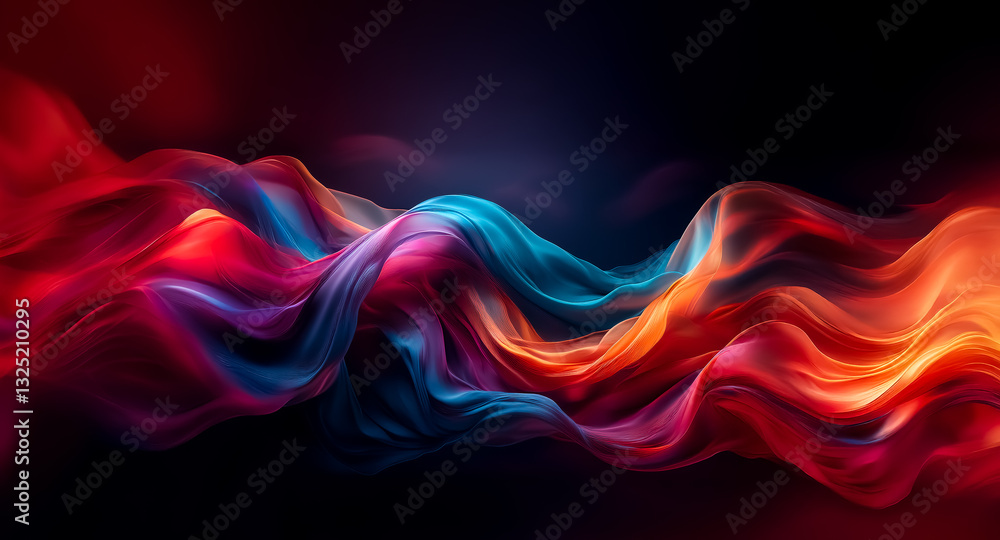 Poster abstract wavy lines of vibrant colors create a dynamic and flowing design against a dark backdrop. h