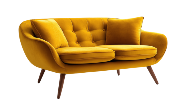 Yellow designer sofa, cut out. Isolated on a transparent background. - Powered by Adobe