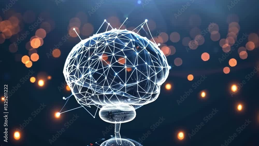 Poster futuristic digital representation of brain with interconnected nodes and neural networks against bac