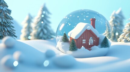 Naklejka premium Enchanting winter scene of a charming house nestled inside a snow globe