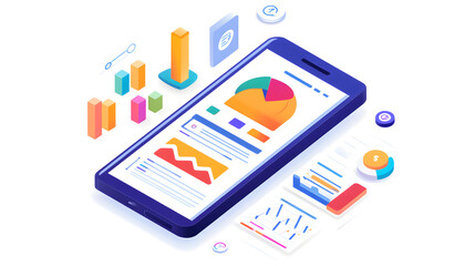 Professional Mobile Social Media Marketing Dashboard Illustration Isolated on White Background