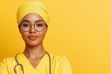 Confident Nurse in Yellow Scrubs
