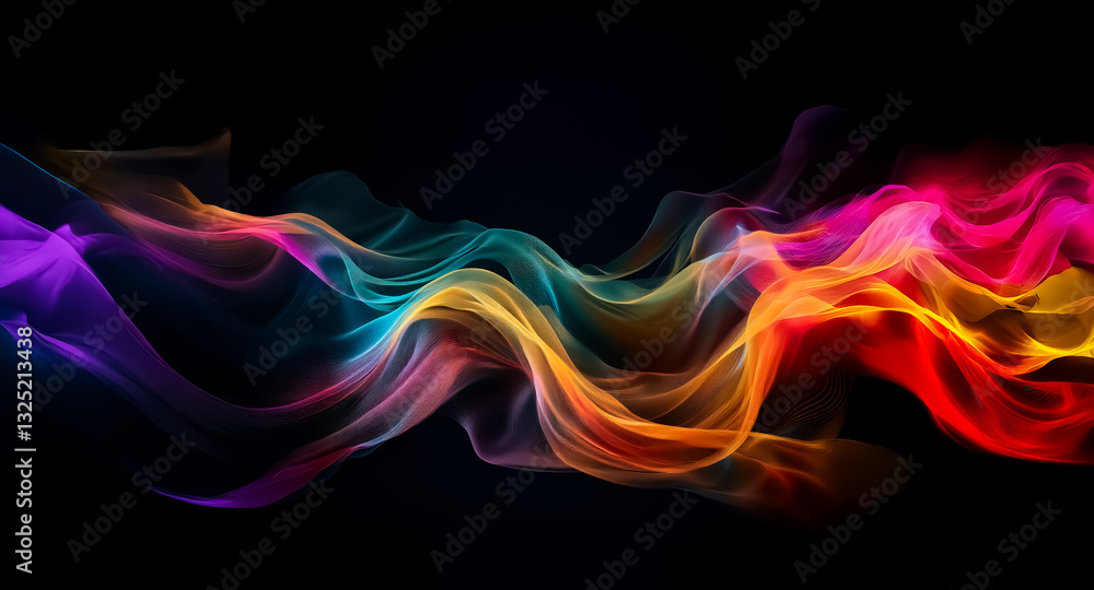 Aufkleber vibrant, wavy, colorful smoke flows across a dark backdrop. the abstract design features a rainbow s
